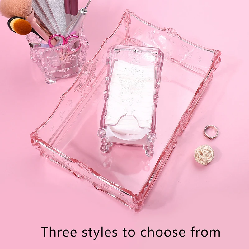 Servietten Container Pinsel Organizer Baumwolle Pad Nägel Lagerung Box Schmetterling Transparent Rosa Design Make-Up Fall Nail art Werkzeuge