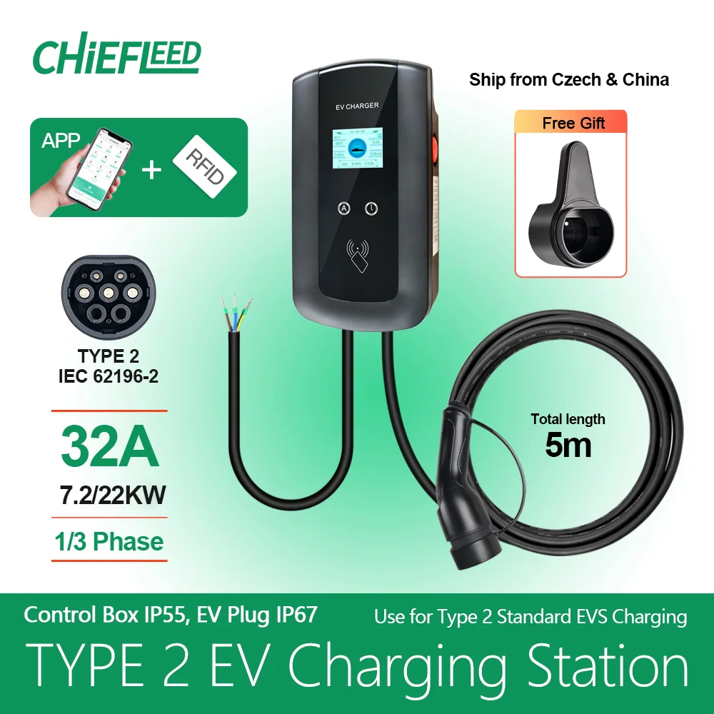 Chiefleed 22KW 32A 3Phase GBT Portable EV Charger Wi-Fi APP Control EVSE Charging Box Charging Station for Electric Car Charger