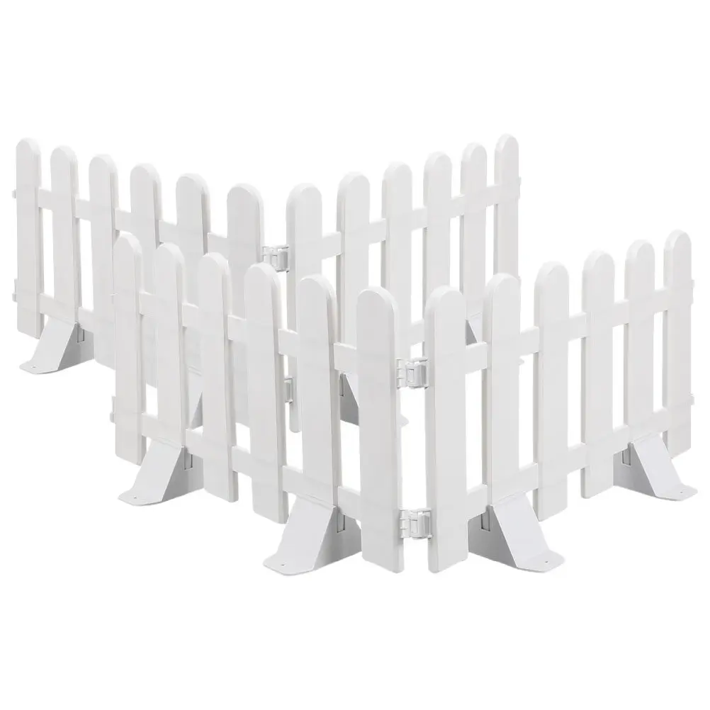 4Pcs White Plastic Picket Fence Decorative Garden Border Panel Indoor Outdoor Lawn Edging Flowerbed Borders Courtyard Fence