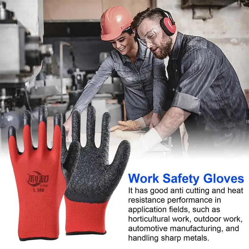 Latex Coated Work Gloves Palm Latex Dipped Work Gloves Crinkle Pattern Seamless Knit Comfort Stretch Fit Nylon Firm Grip 12