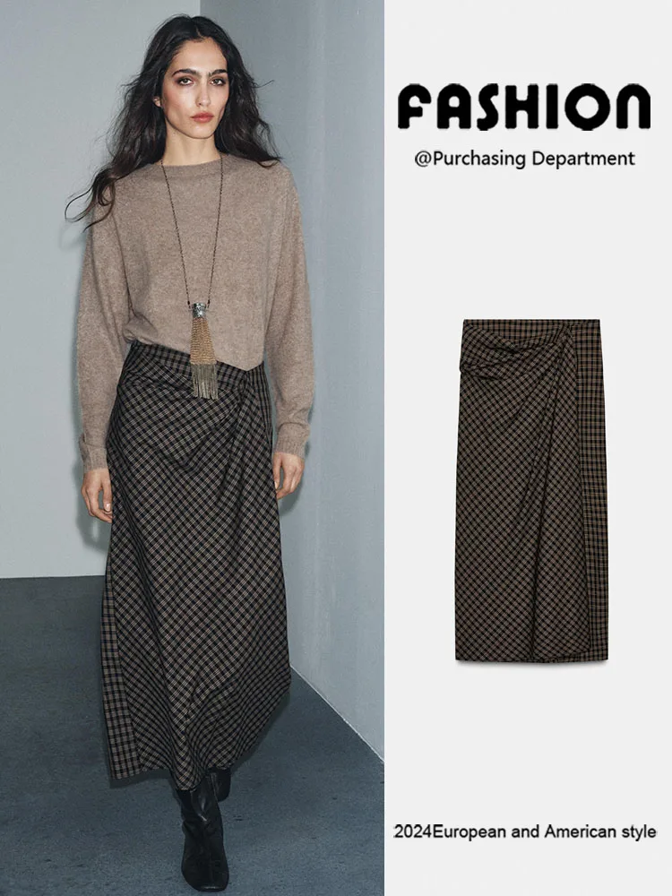 

Faionable Plaid Skirt Spring New Arrival Women's Clothing Versatile Midi Waist Pleated Skirt for Par Ocns