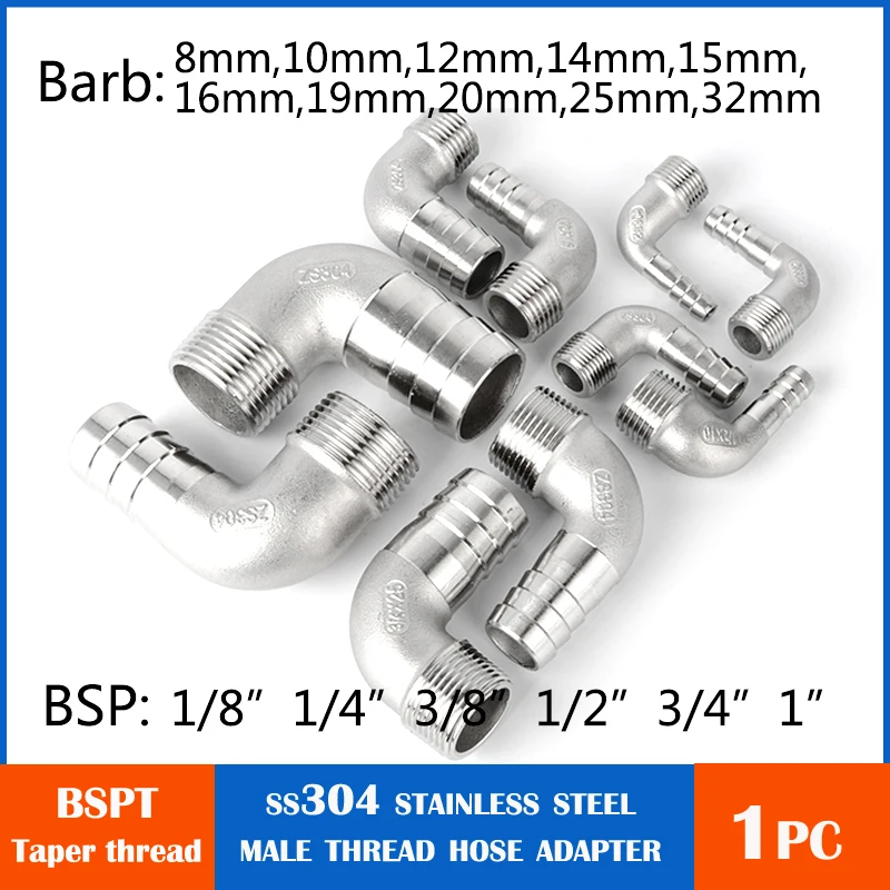 304 stainless steel outer wire bend hose joint/90 degree outer wire bend hose1/4 1/2 (6 8 10 12 15 20mm)