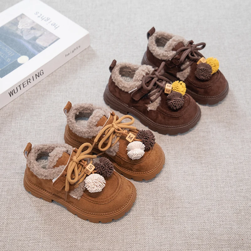

Children Thick Sole Suede Girls Casual Warm Anti-slip Winter Cotton Shoes Casual Outdoor Fashion Flat Cotton Shoes