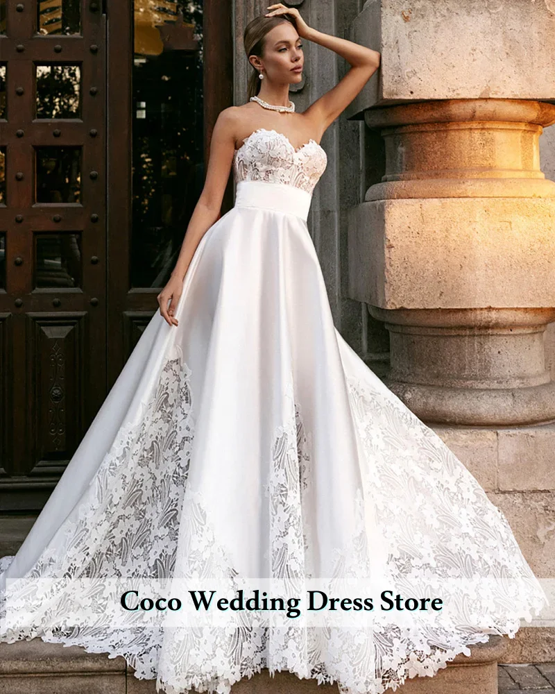 

Customized Fashion Sleeveless Satin With Lace Wedding Gown A-Line Backless Lace Up Bridal Gown vestidos de novia