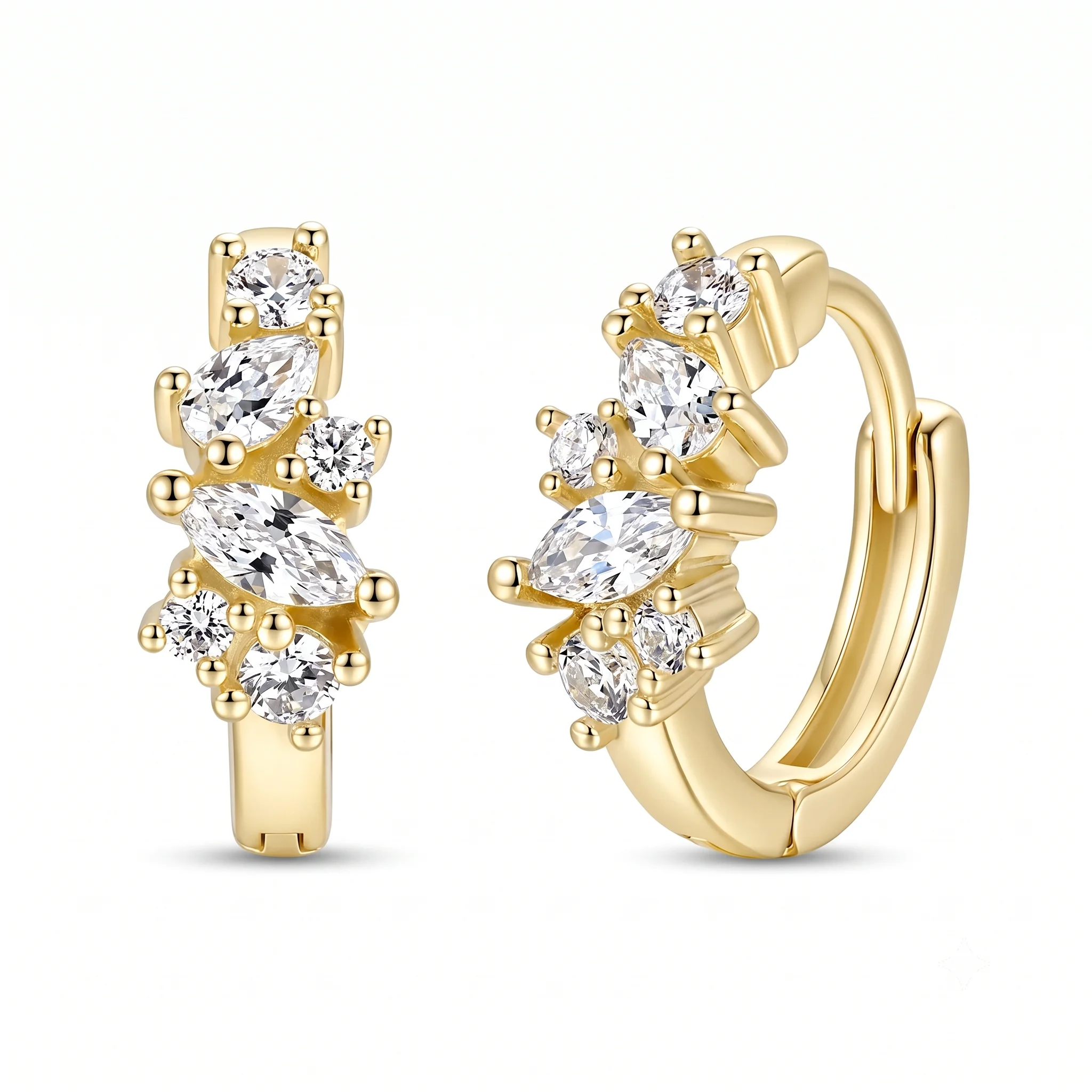 Moonmory Original Design Minimalistische Luxusmarken Messing Marquise Creolen für Damen 14K Doppelt vergoldete Birnenohrringe – Detail 12