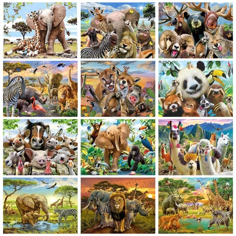 RUOPOTY Modern Painting By Numbers Animals On Canvas Wall Decors Gift Canvas Painting Paint Elephant Lion Monkey Adults Craft