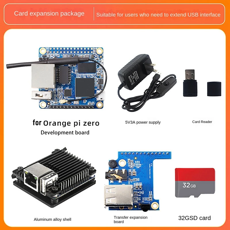 

Retail For Orangepi Zero Allwinner H3 512MB RAM+Case+Extension Card+Power+32G SD Card+Card Reader Development Board Kit