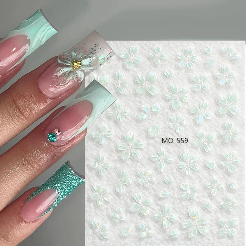 

1pc 3D White Semi-transparent Emboss Nail Art Stickers Jelly Lilys Flowers Adhesive Sliders Nail Decals For Manicure Accessories