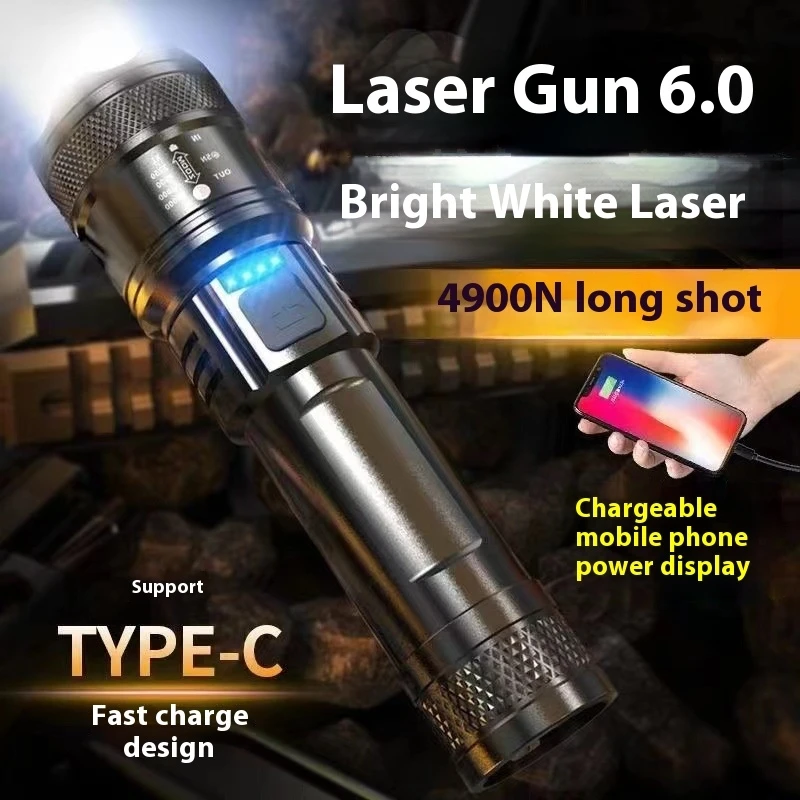 

New LED Flashlight Outdoor Telescopic Zoom Strong Light USB Charging Mini Portable Spotlight Long Range Torch Lamp Camping Light