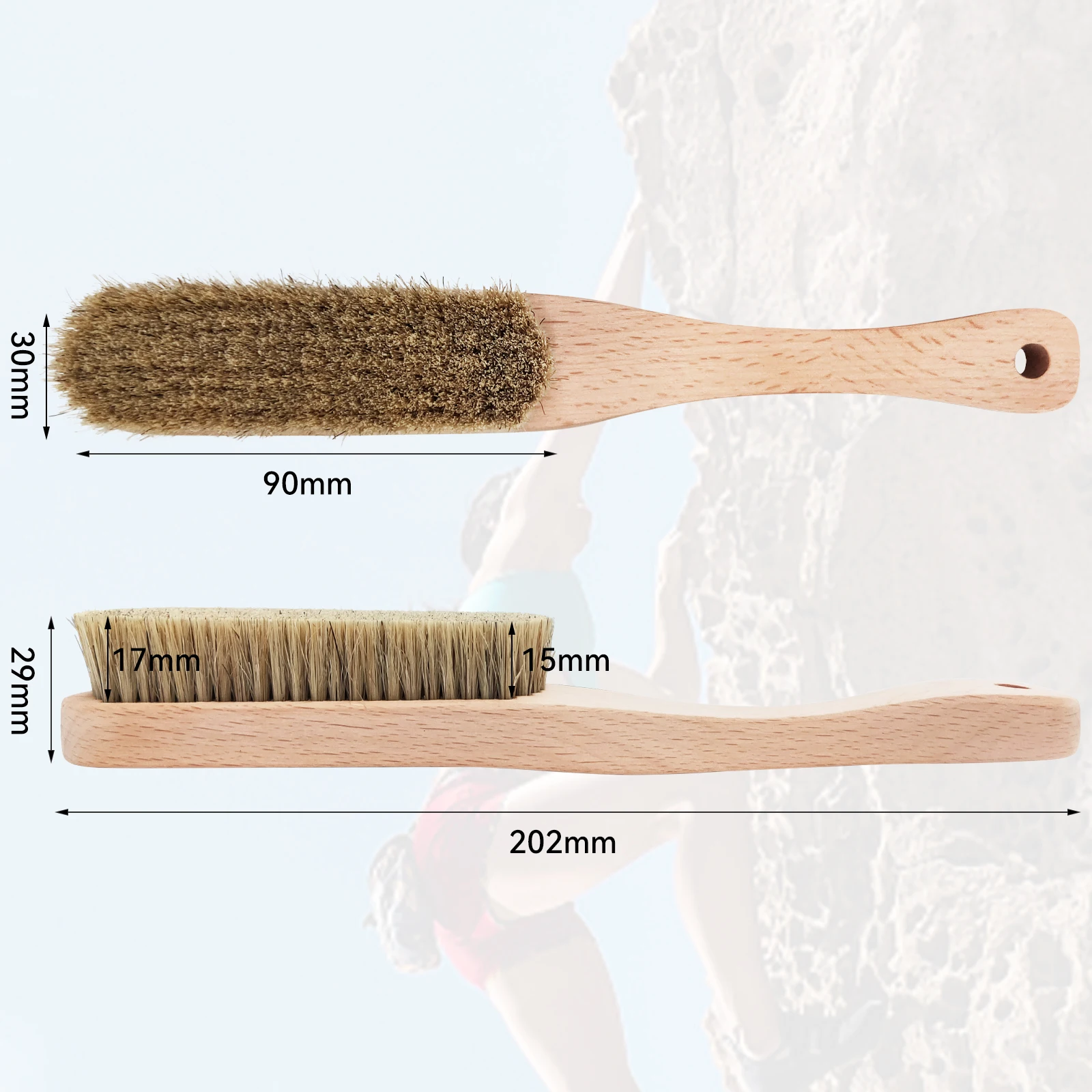 Rock Climbing Brush & Bouldering Brush with Thick Ultra Durable Boar's Hair Bristles and Ergonomic Handle for Climbers