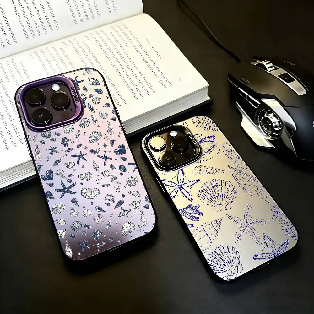 

Seashell Starfish Pattern Black Candy silver phone case Phone Case For iPhone17,16,15,14,13,12,11 Plus,Pro Max
