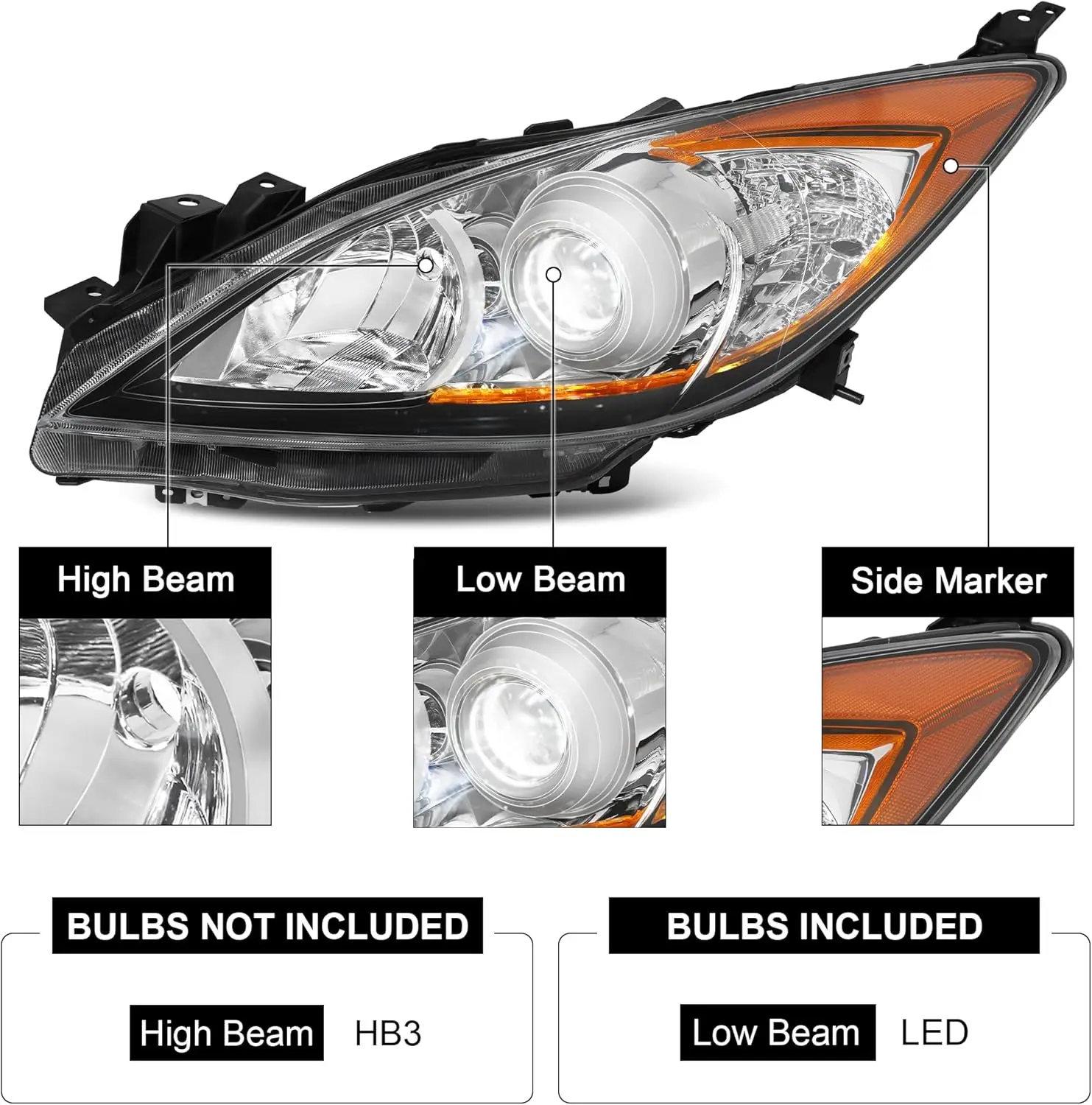 مجموعة المصابيح الأمامية LED مناسبة لـ 2010-2013 مازدا 3 #5