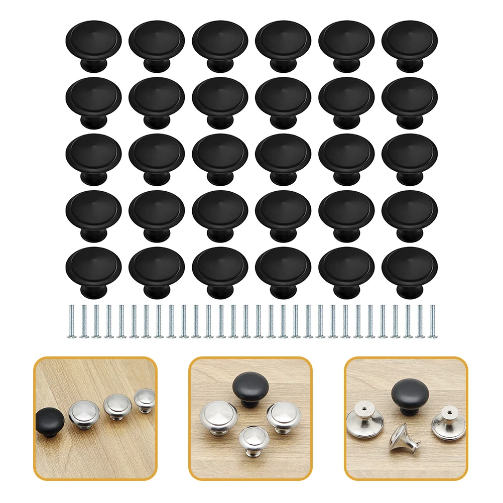 30 Pcs Matte Black Door Handle Round Drawer Knob Knobs for Kitchen Cabinets Dresser