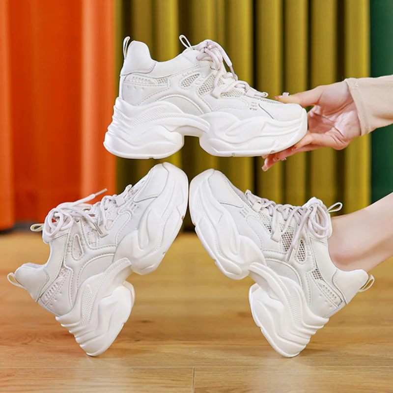 Womens Sneakers Mesh Chunky Shoes Breathable Women Casual Sneakers Lnvisible Height-enhancing Summer Vulcanized Shoes Zapatillas