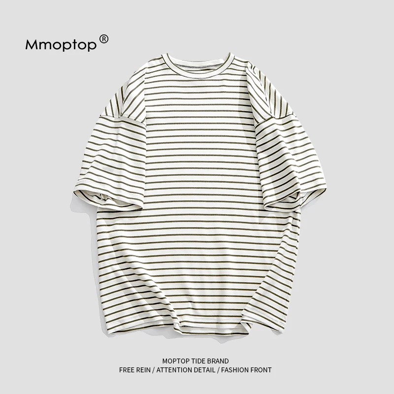 Short-Sleeved T-shirt Pullover Adult Couple's Pure Cotton Color Matching Spring  Summer Korean Style Thin Striped Loose Fashion