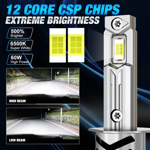 Imagen 2 del producto Bombillas LED XSTORM H1 Canbus 60000LM 100w H3 H7, Faros Delanteros LED con Ventilador, Lámparas Turbo H1, Faros para Automóvil, Plug & Play, 6000K, 12V