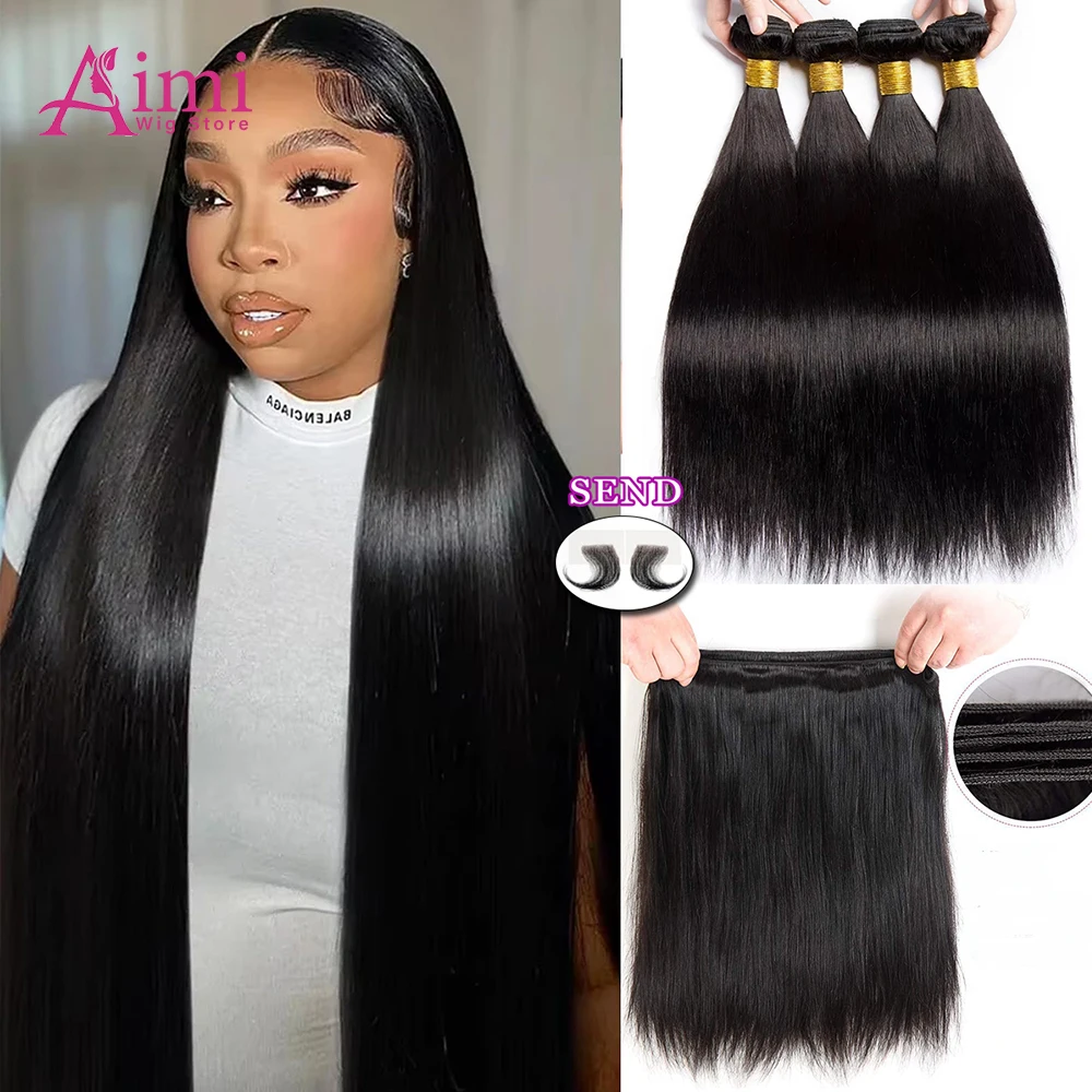 16A Bone Straight Human Hair Bundles 32 Inch Top Raw Hair Bundles Super Double Drawn Brazilian Human Hair Extensions For Women