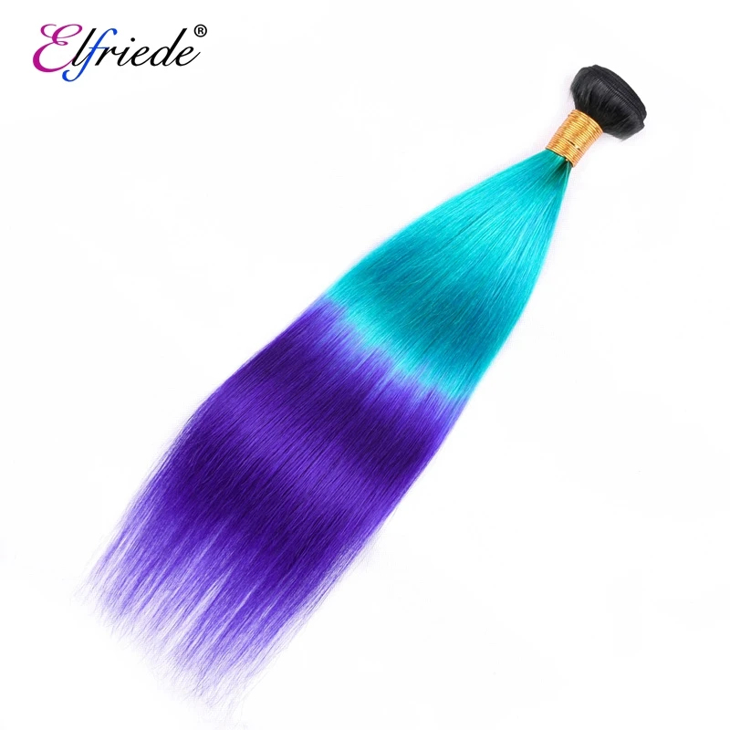 Elfriade-extensiones de cabello humano liso, mechones de cabello humano de color ombré 1B/azul claro/Azul, 3/4 mechones, Ofertas