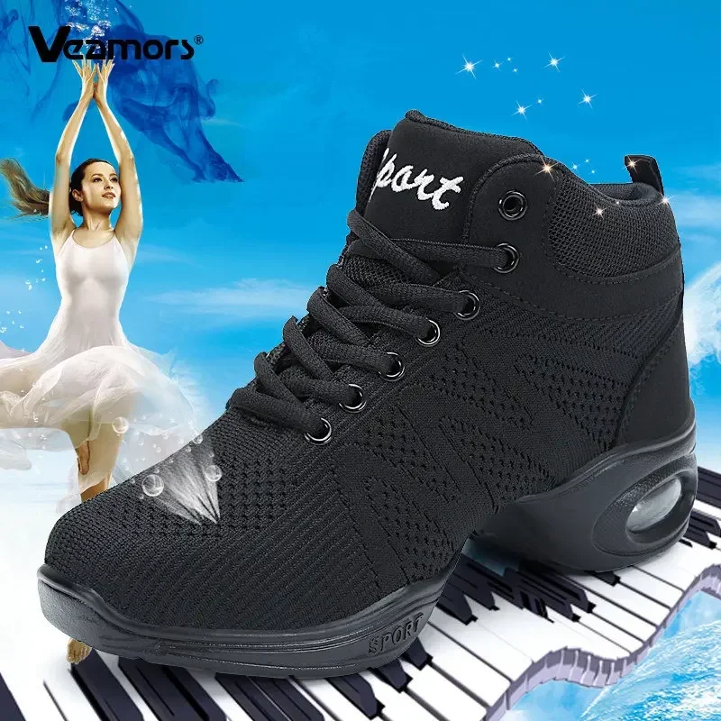 Women New PU Soft Outsole Sneakers Comfortable Dance Shoes    Breath Woven Mesh Modern Jazz Sports Feature Dance Sneakers