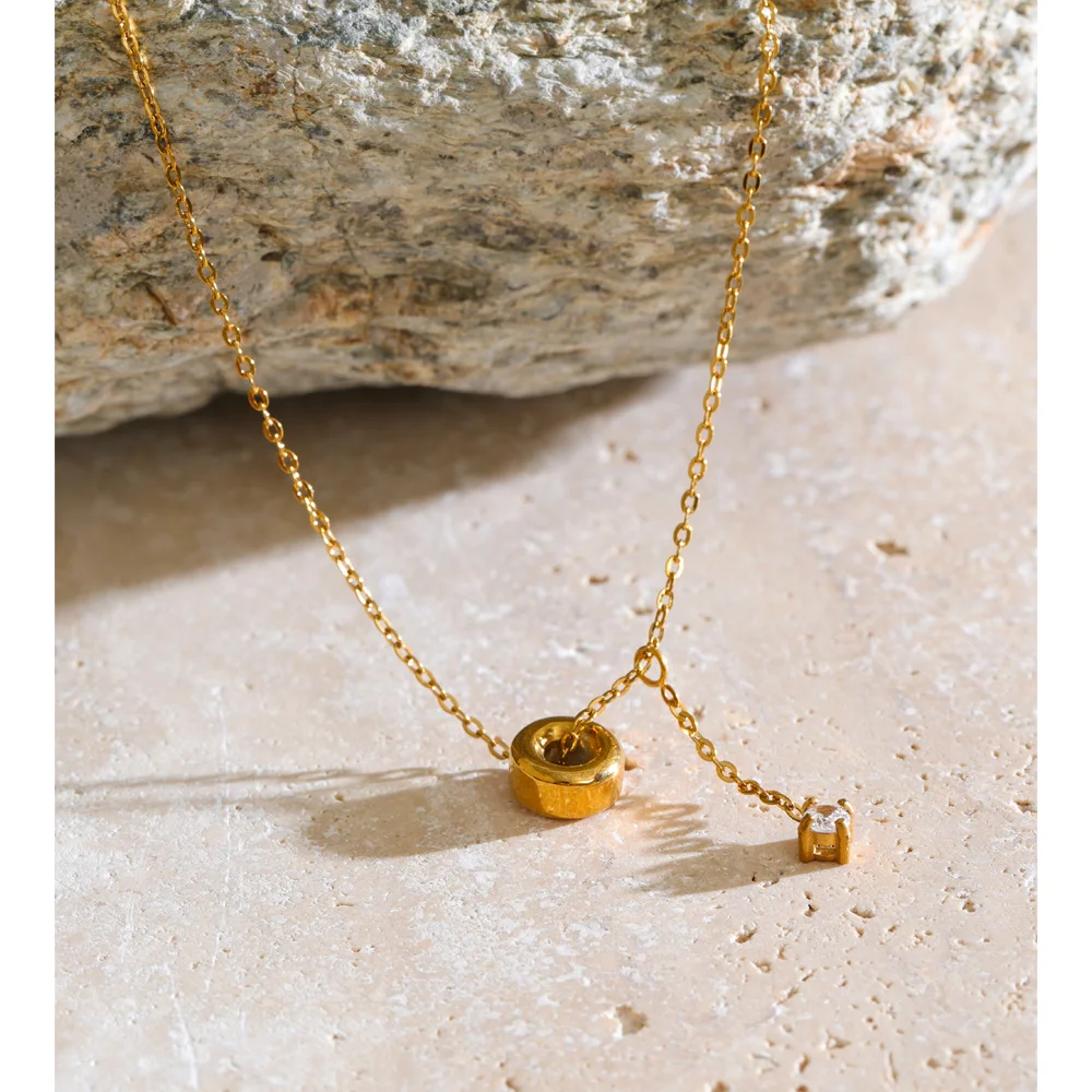 Yhpup Stainless Steel Round Zircon Chain Necklace 18K Gold Color PVD Plated Summer Arrivals Trending Collar Jewelry