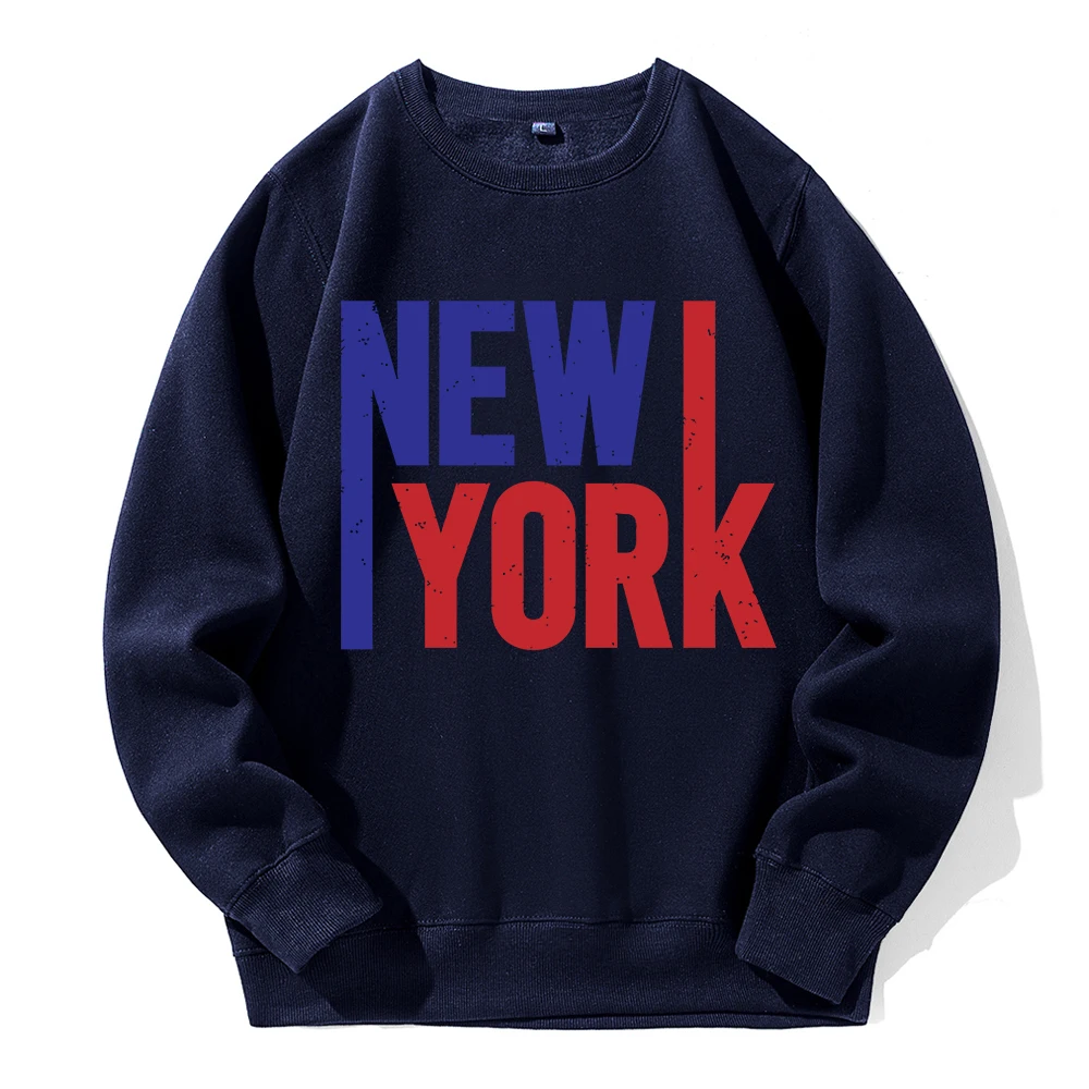 New York City Creative Word Prints Tracksuit Male Street Fashion Sweatshirt Crewneck Versatile Clothes Fleece Warm Male Pullover