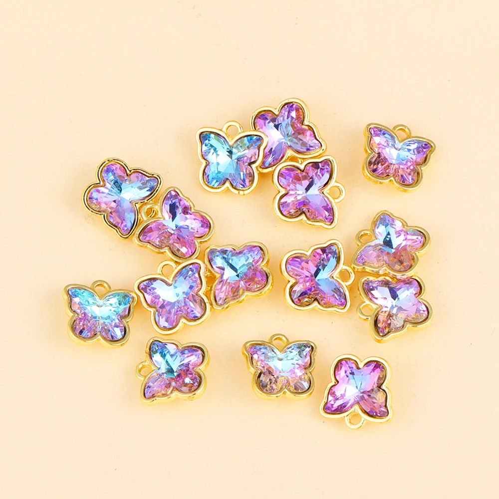 10Pcs 11mm Multicolor Crystal Butterfly Charm Glass Small Pendant DIY Making Crafts Earings Necklace Jewelry Decoration Accessor