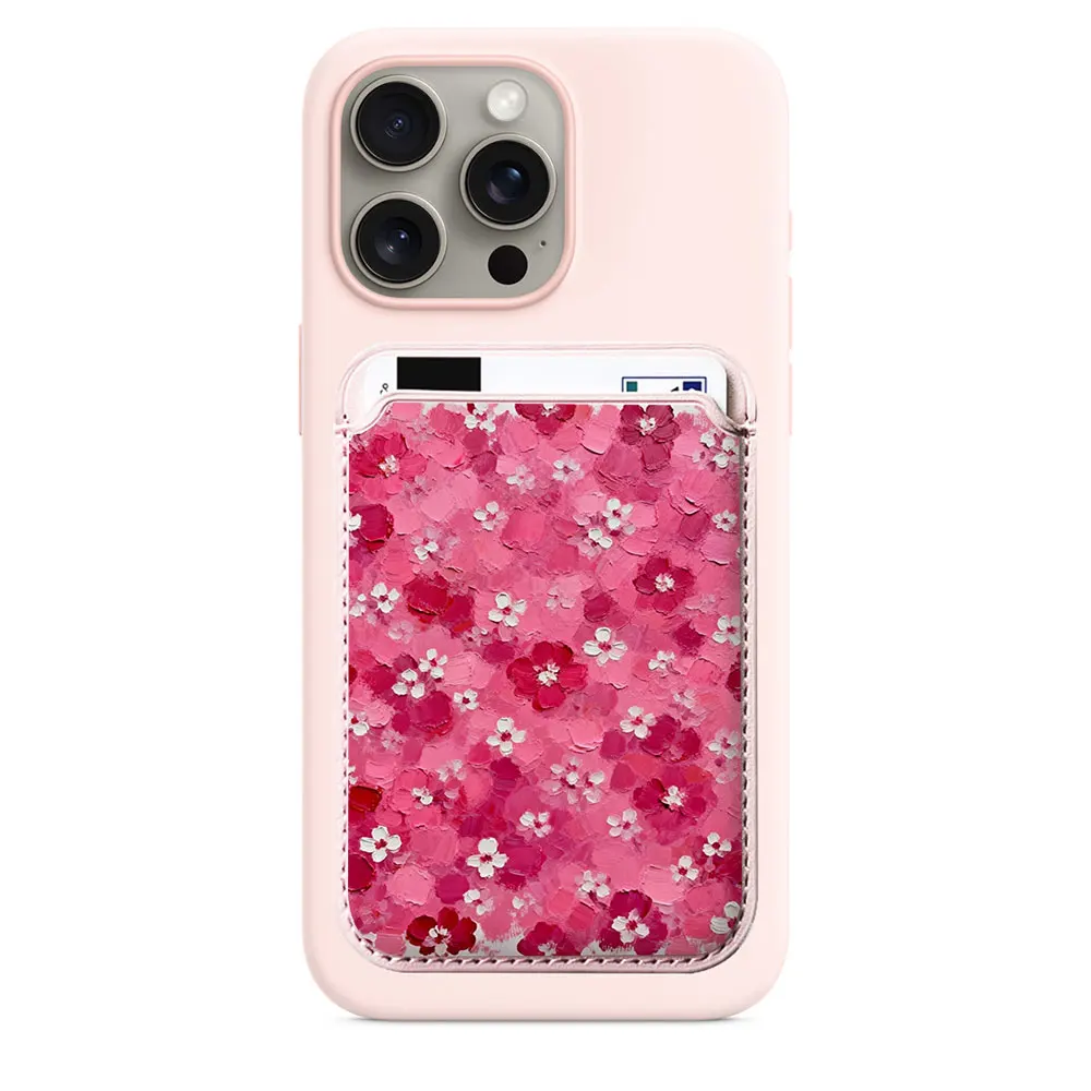 Pink Oil Painting Flower Wallet Card Holder Magnetic For MagSafe For iPhone 17 Pro Max Case For Samsung Galaxy S26 S25 FE Cover
