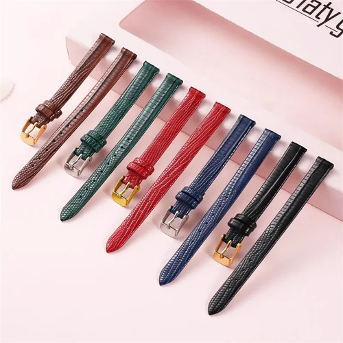 (Venta flash) correa de cuero de reloj genuino delgada grano de lagarto para mujer correa de reloj de alta calidad 8mm 10mm 12mm 14mm 16mm