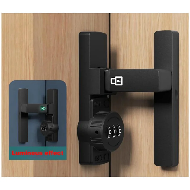 

180 Degree Barn Door Lock Latch Fluorescent Secure Your Home Easily Install Keyless Entry Zinc Alloy Matte Black Easy To Use