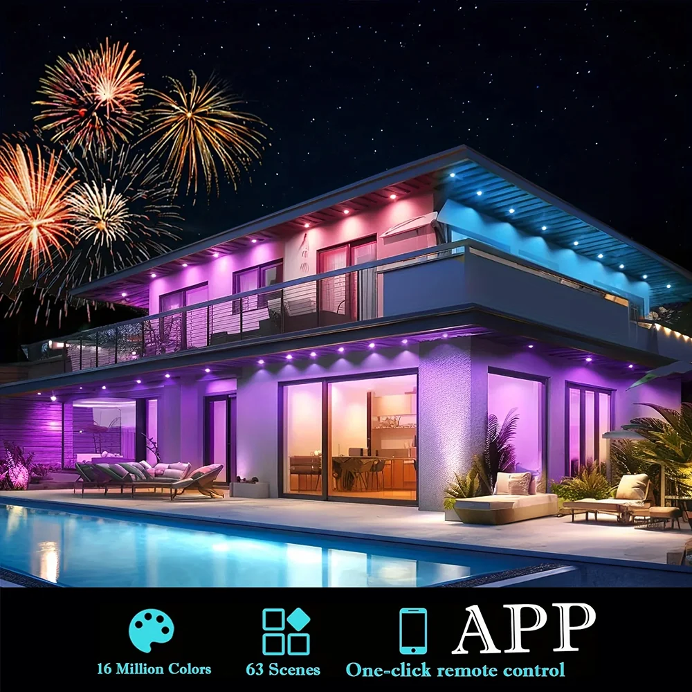 Imagem -03 - Outdoor Eaves Luzes Led Waterproof Rgb String Lights Faça Você Mesmo Iluminação Cena Feriado de Natal e Festa de Aniversário Iluminação 20m App