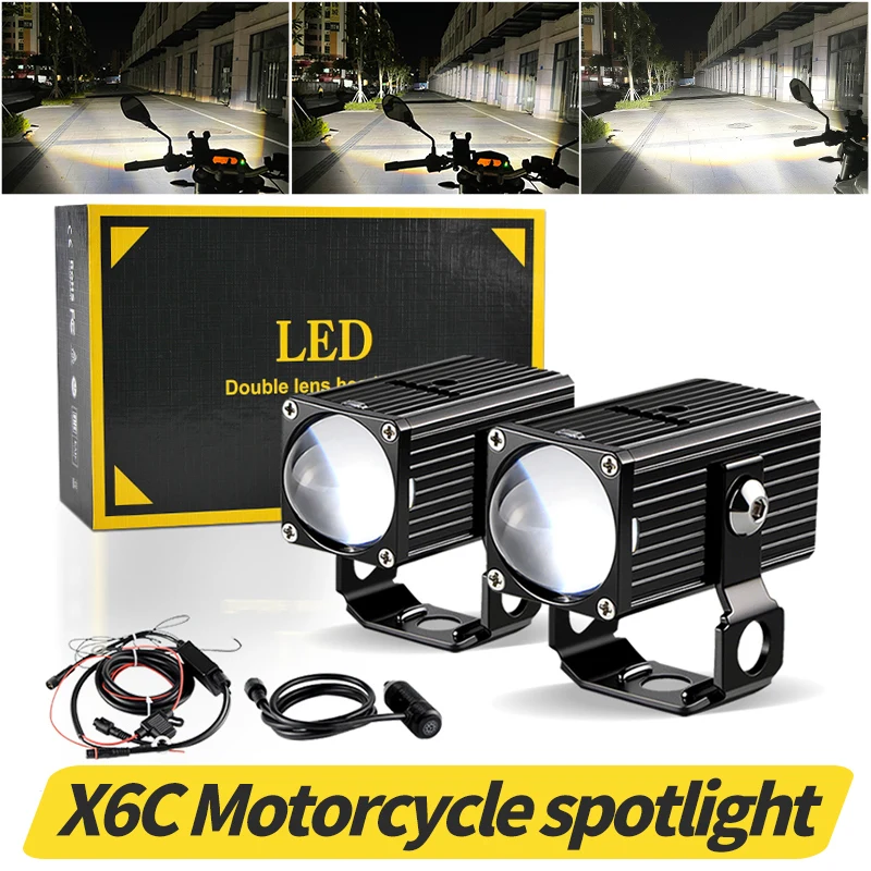 

Universal Motorcycle LED Headlight Projector Lens Dual Color ATV Scooter Driving Lamp Fog Light Auxiliary Spotlight Lamp White