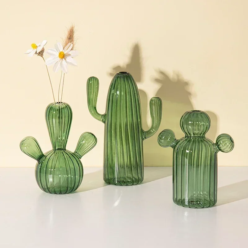 Cactus Glass Vase for Room Decoration Decorative Glass Bottle Hydroponics Plant Modern Transparent Vase Crafts Living Room Decor