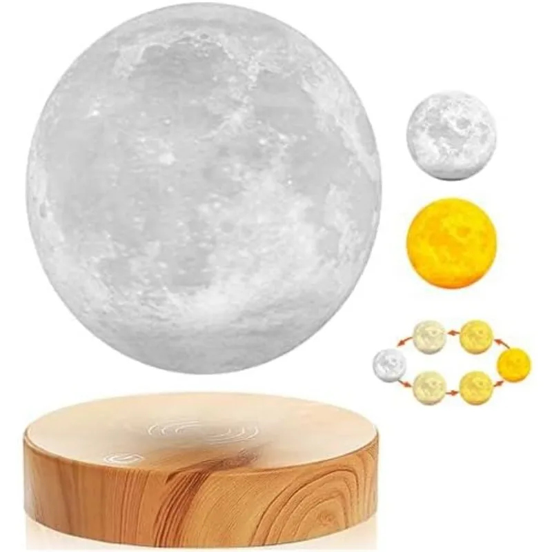 

Levitating Moon Lamp Floating Spinning in Air Freely with 3D Printing Moon Light Has 3 Colors for Unique Gifts,Room Decor
