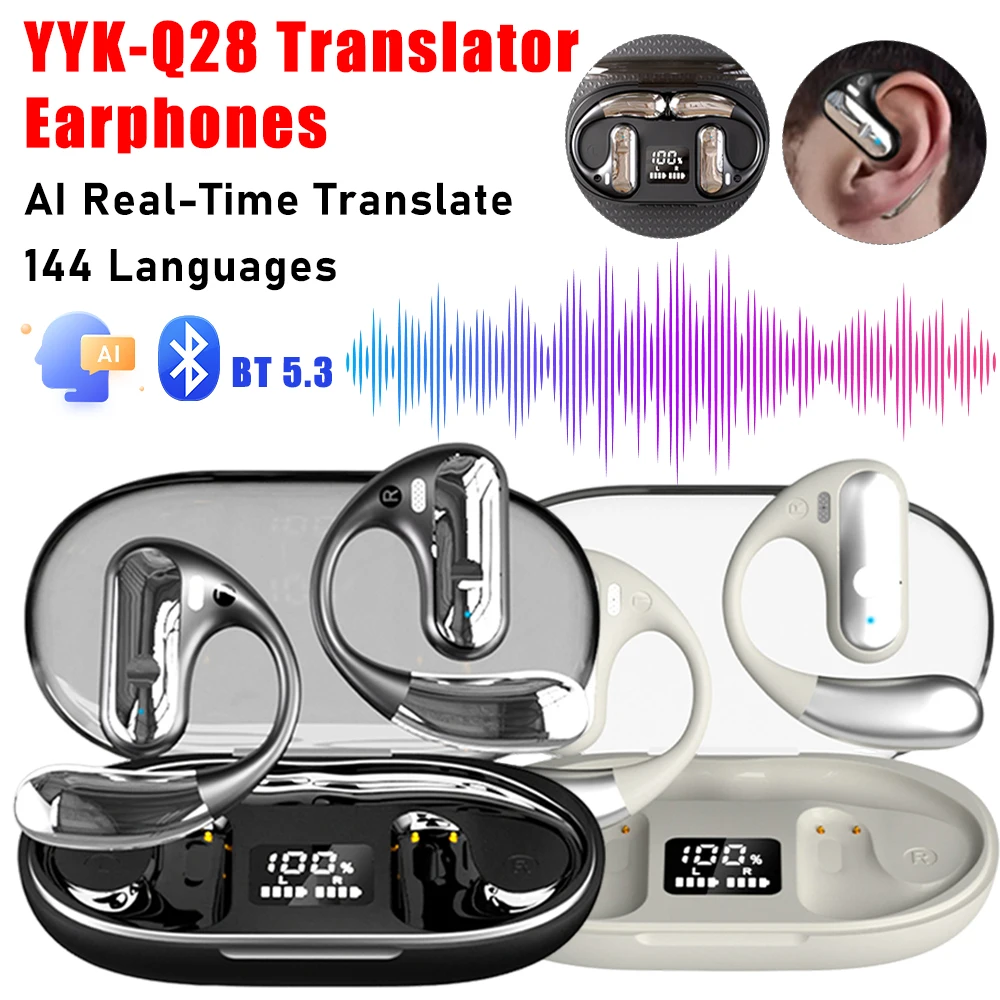 

2025 Смарт-переводчик для наушников с искусственным интеллектом, наушники-вкладыши, 144 языка, наушники-переводчики в реальном времени, беспроводной Bluetooth-переводчик с крючком для ушей