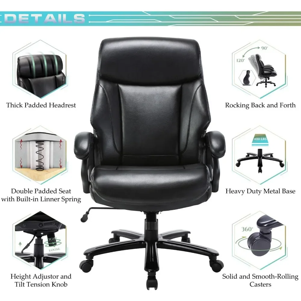 Office Chair，  High Back Ergonomic Leather Computer Chair with Tilt Rock&Tension, Padded Armrests-Black