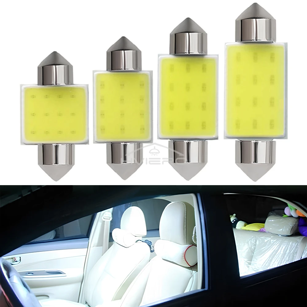 10PCS สีขาว Cob Festoon โดมไฟอ่านหนังสือโคมไฟ 31 มม.36 มม.39 มม.41 มม.C5W C10W Auto LED ประตูสํารองหลอดไฟหลอดไฟ DC 12 V ปรับเปลี่ยน