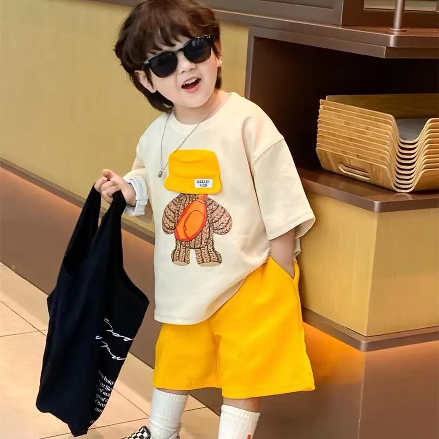 Jungen und Mädchen Sommer Set neue Kinder Cartoon Kurzarm Baumwolle T-Shirt Shorts 2-teiliges Set für Jungen lose Casual Set