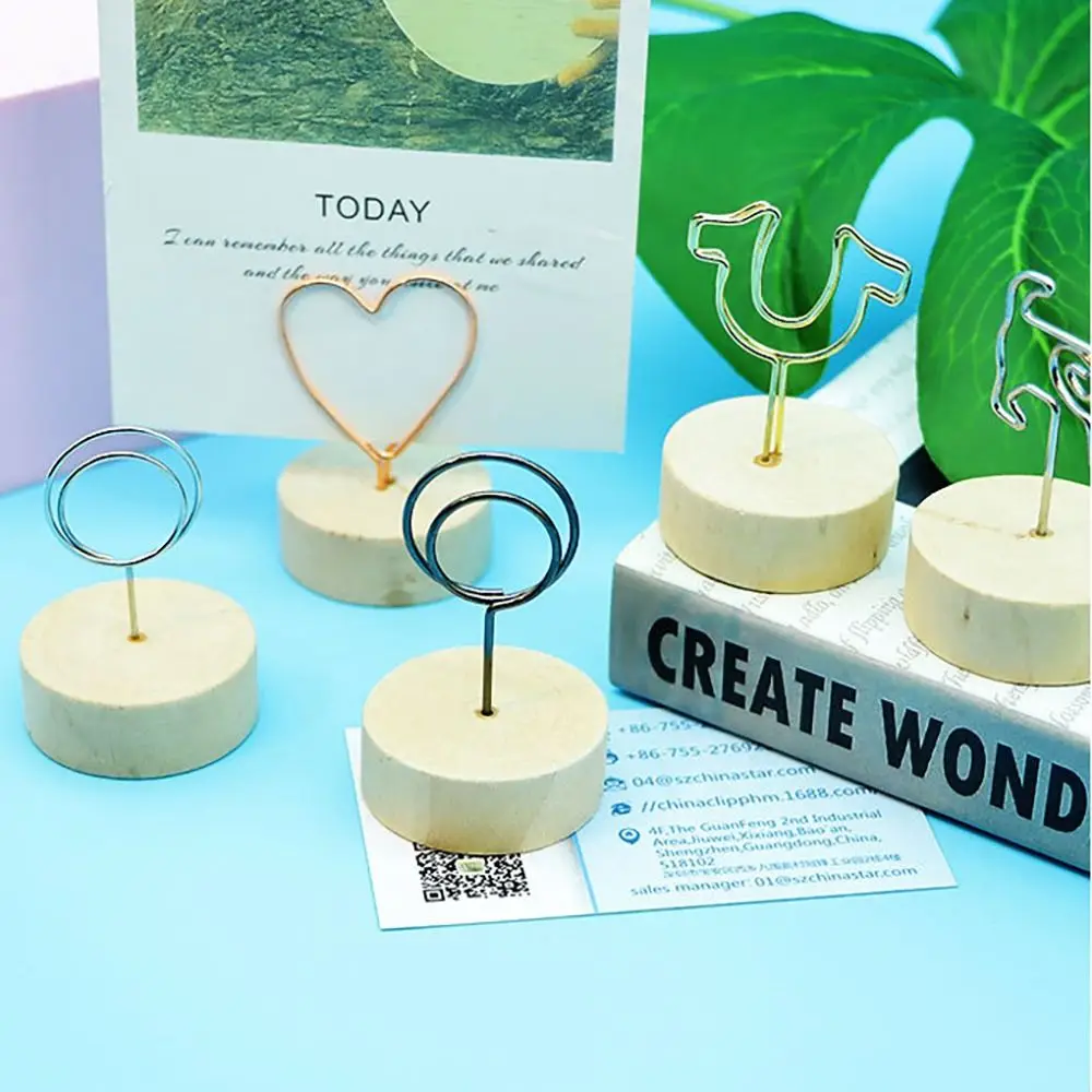 1 PC Party Decor Desktop Ornament Memo Card Message Left Supporter Photo Frame Round Wooden Holder Picture Clip