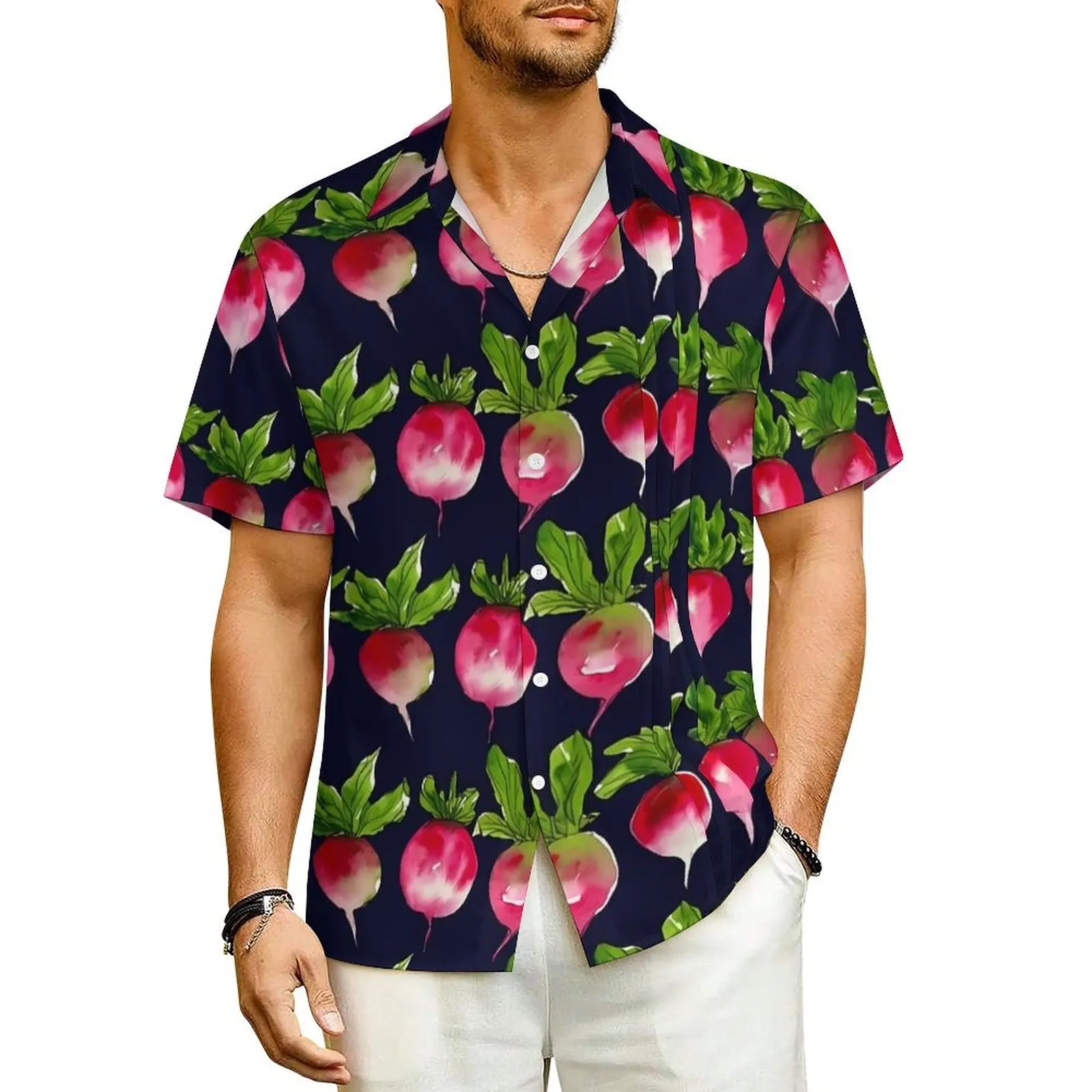 

Watercolor Radishes Summer Shirt For Mens Beach Vegetable Print Casual Shirts Short Sleeve Stylish Novelty Oversized Blouses