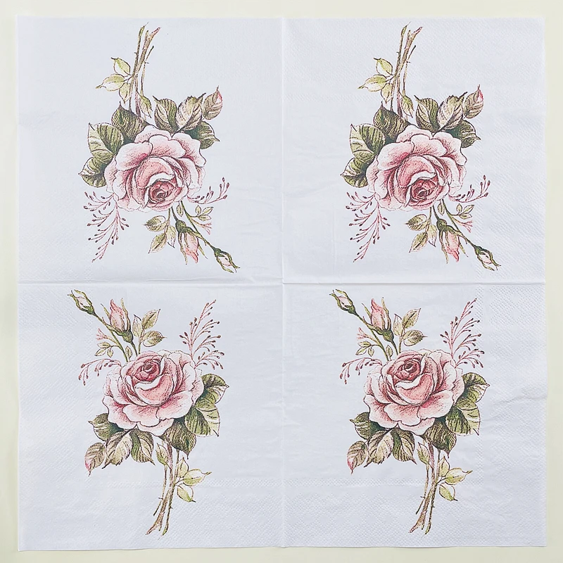 Printed Napkin Hotel Wedding Table Setting Western Restaurant Cafe Mouth Cloth Vintage Rose Pattern Coloured Paper Napkins Cheap