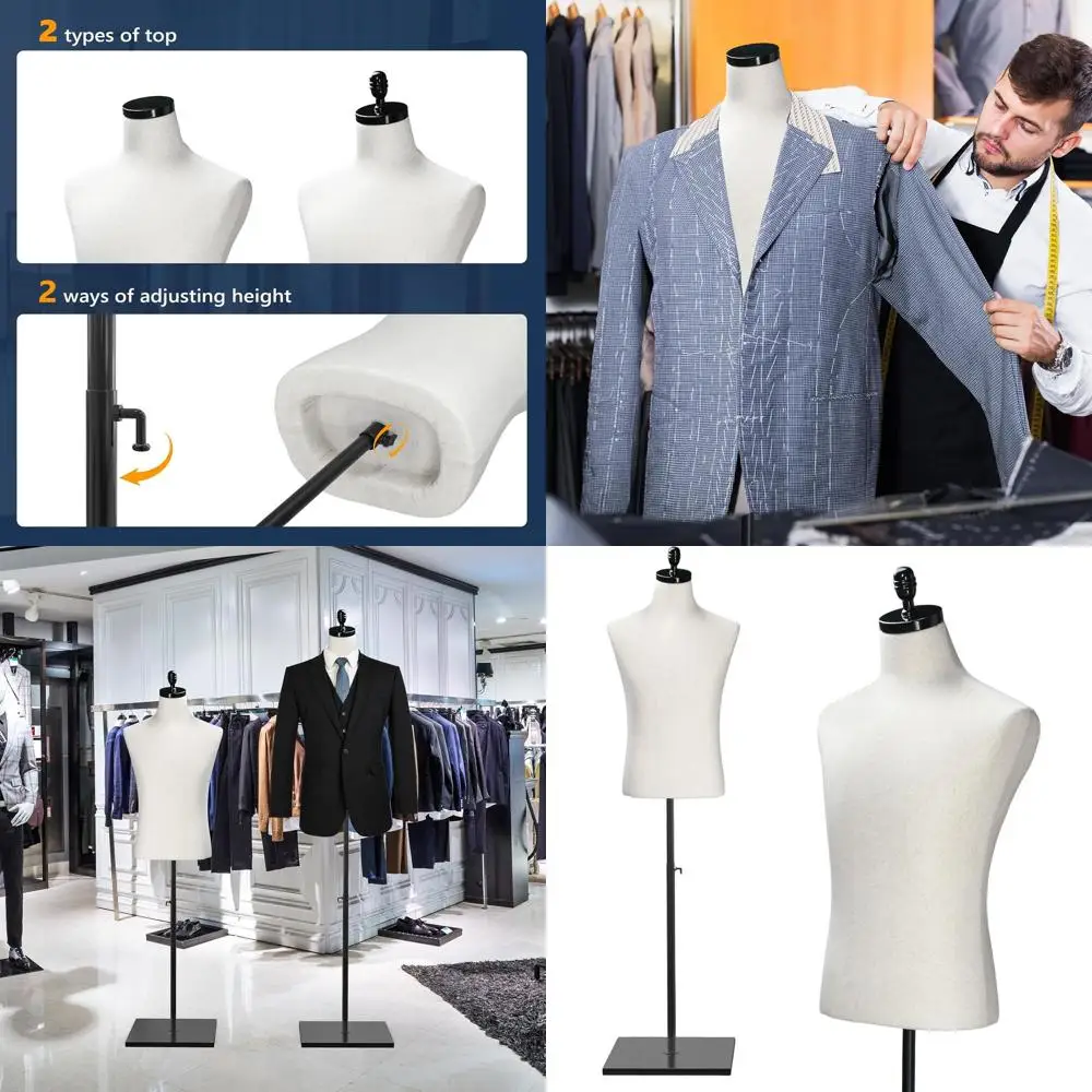 

Манекен мужской регулируемой высоты с деревянной подставкой для демонстрации одежды и шитья, бежевый