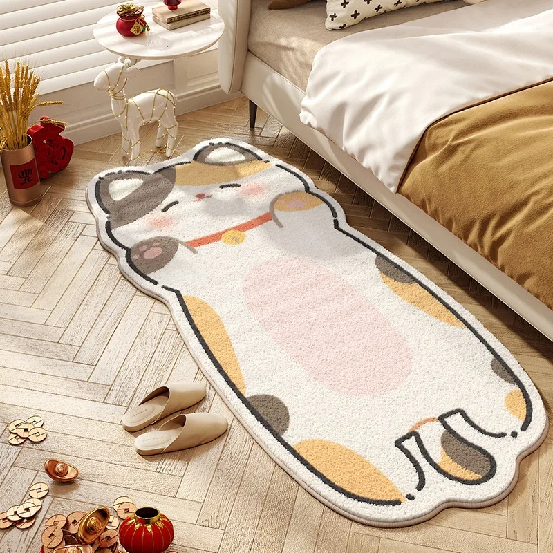 Cute Cat Carpet Bedroom Bedside Floor Mat Runner Rug Soft Fluffy Long Carpets Cartoon Animal Sweet Girl Home Decoration Rugs