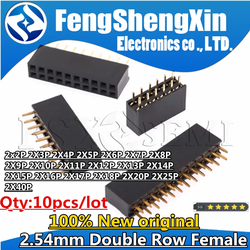 10PCS 2.54mm Double Row Female 2*2/3/4/6/10/12/16/20/40Pin 2~40P Breakaway PCB Board Pin Header Socket Connector Pinheader