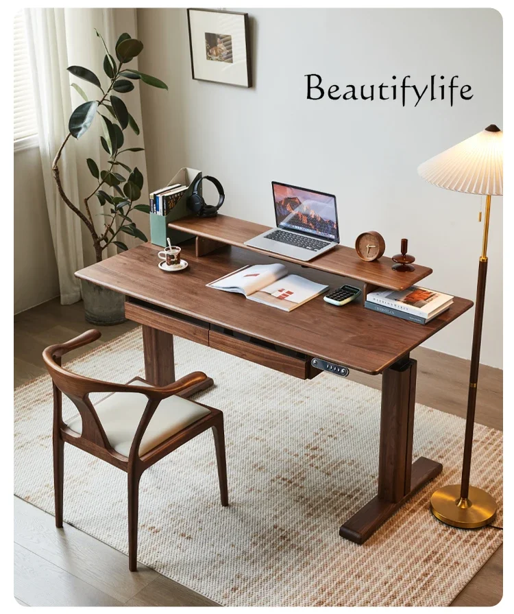 

muebles para hogar Solid Wood Lifting Black Walnut Learning Electric Desk Nordic Computer Desk Workbench Simple