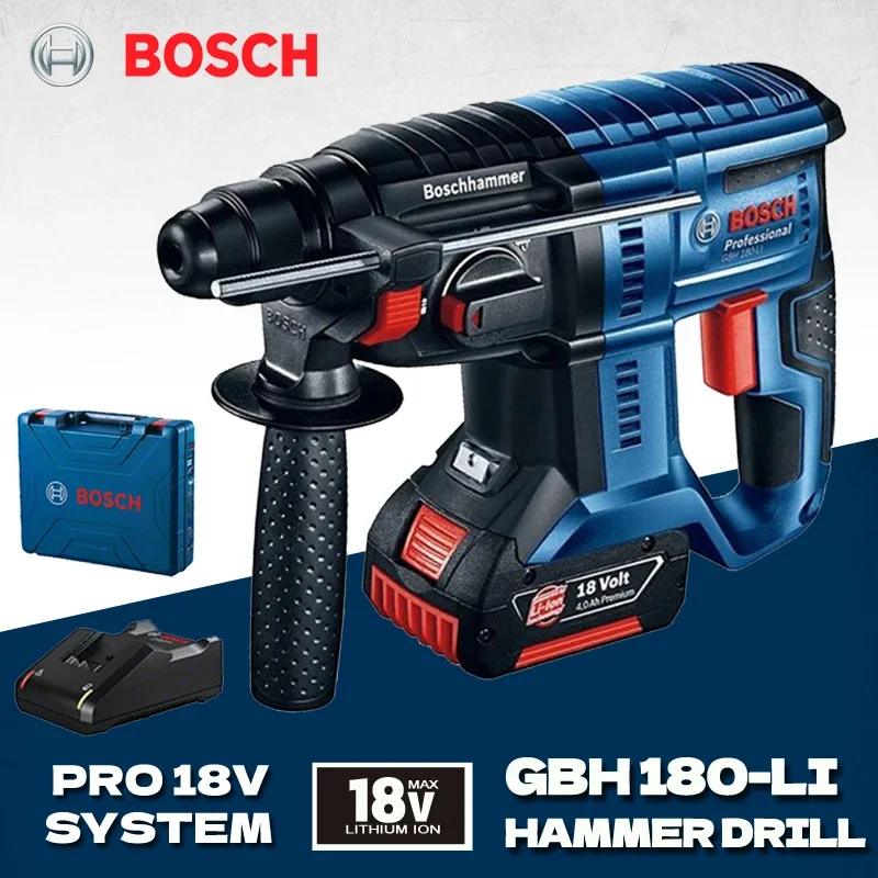 Bosch-ferramentas Elétricas de Impacto Multifuncionais Martelos Perfuradores sem Fio Motor sem Escova Sds Plus Bateria de Lítio 18v Gbh 180-li