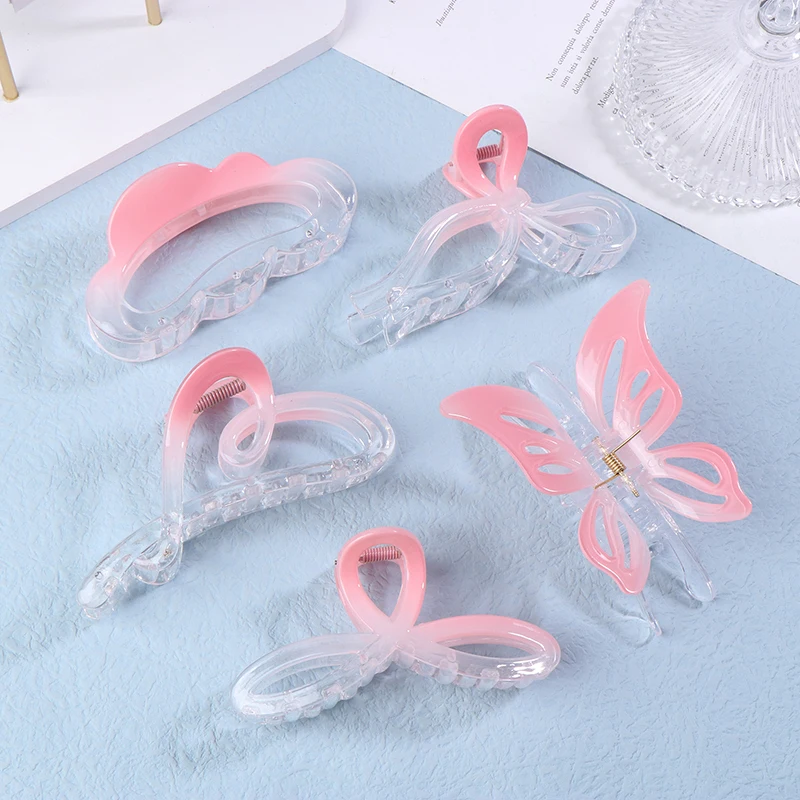 1Pc Pink Bow Hair Claw Clips For Women For Thin Thick Curly Hair Nonslip Hair Claw Clips Strong Hold Hair Clip