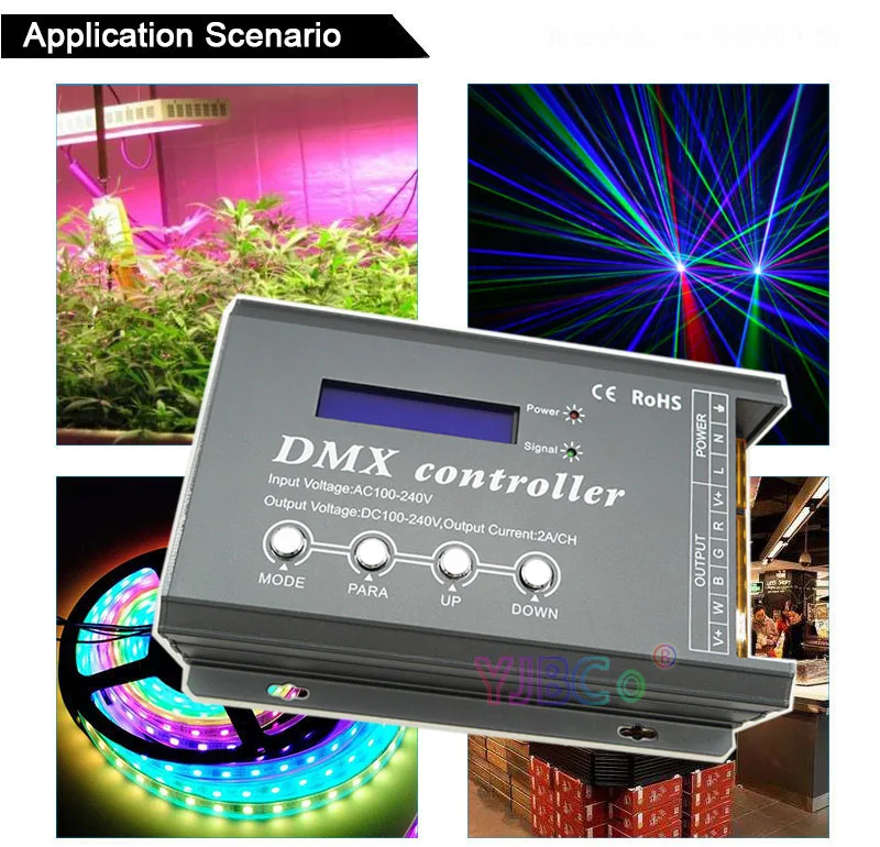 Rgbw Hochspannungs-LED-Strip-Controller mit LCD-Display 34 eingebaute Modi 4 Kanäle Smart Light DMX512 Controller AC 110V 220V