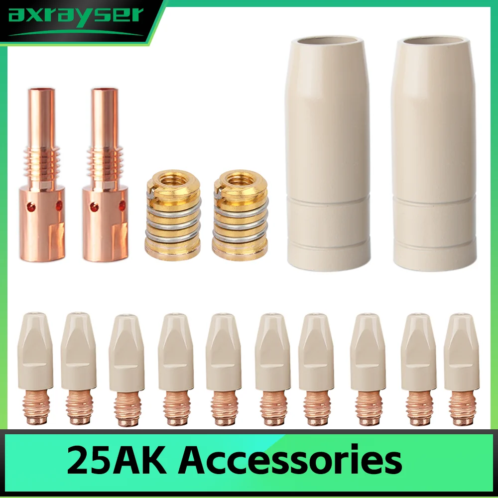16Pcs 25AK Coated Protection Nozzle 0.8/1.0/1.2mm MIG MAG GMAW Torch Gas Nozzle Tip Holder of 24AK MIG MAG Welding Torch
