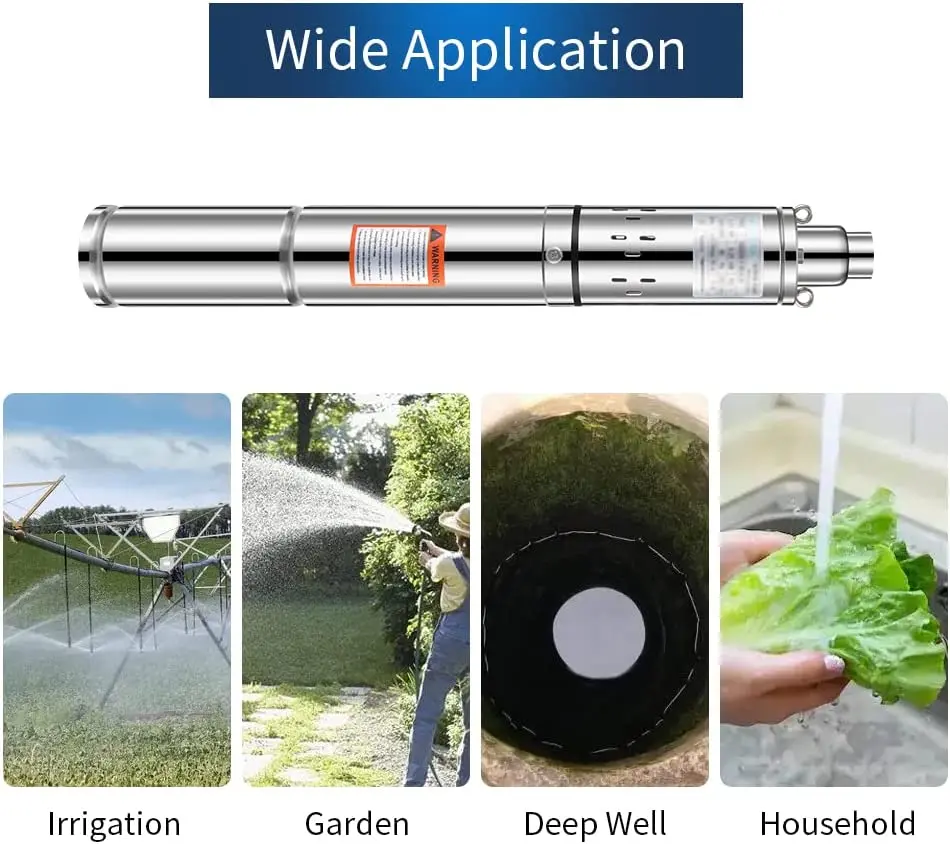 2 Inch 1/2HP 220V 60Hz Electric Deep Well Submersible Rotary Pump Stainless Steel Borehole Screw Water Pump and Motor 20L/min