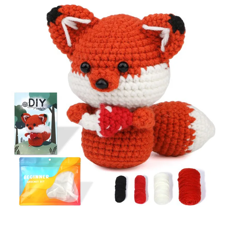 Handmade DIY crochet yarn knitting red fox doll material bag